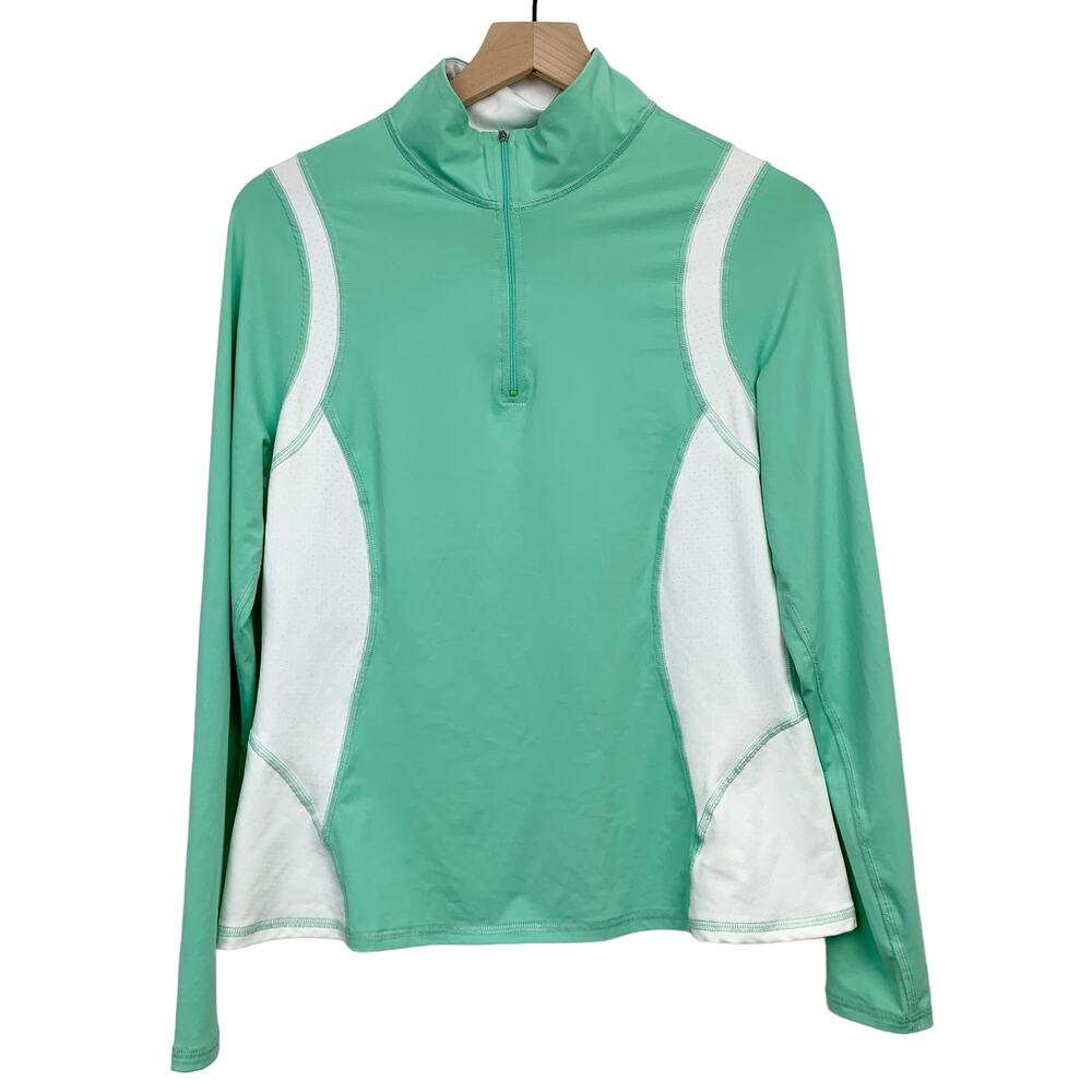 Athleta Quarter Zip Pullover Womens Size XL Running Top Mint Green White Pocket
